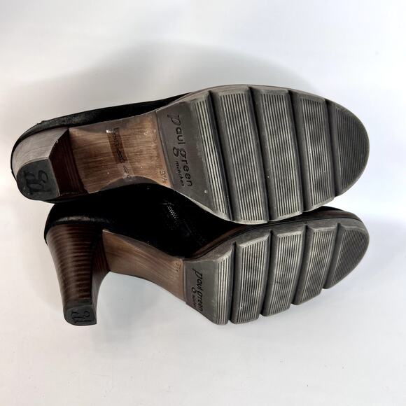 Paul Green Karla Booties US 6 UK 3.5 Black Nubuck Leather Ankle Strap Chunky Lug - Picture 7 of 10